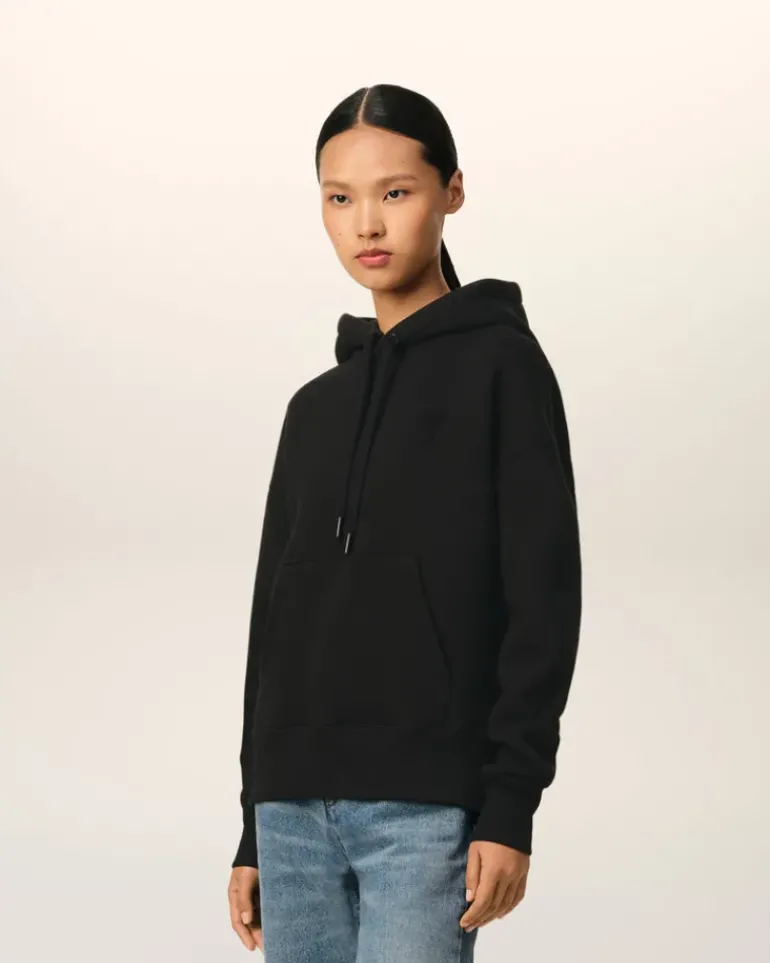 Ami Paris Cotton Ami de Coeur Hoodie BLACK Flash Sale
