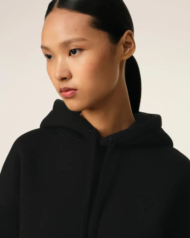 Ami Paris Cotton Ami de Coeur Hoodie BLACK Flash Sale