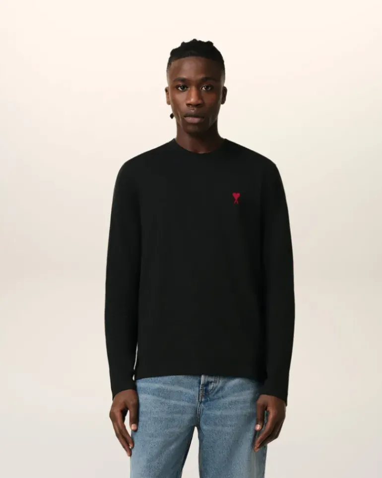 Ami Paris Cotton Ami de Coeur Long Sleeves T-Shirt BLACK Sale