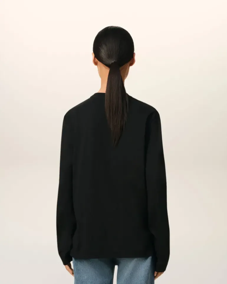 Ami Paris Cotton Ami de Coeur Long Sleeves T-Shirt BLACK Sale