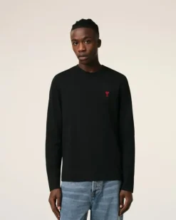Ami Paris Cotton Ami de Coeur Long Sleeves T-Shirt BLACK Sale