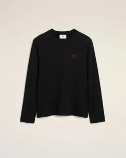 Ami Paris Cotton Ami de Coeur Long Sleeves T-Shirt BLACK Sale