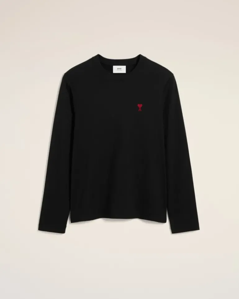 Ami Paris Cotton Ami de Coeur Long Sleeves T-Shirt BLACK Sale