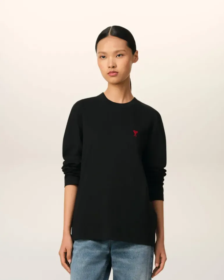 Ami Paris Cotton Ami de Coeur Long Sleeves T-Shirt BLACK Sale
