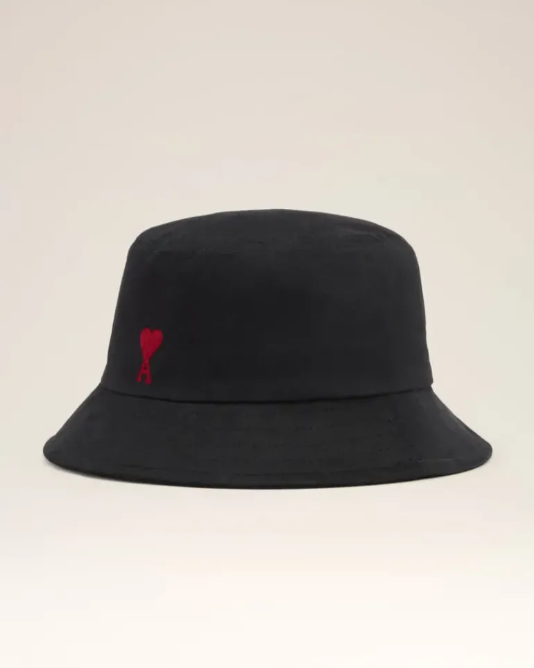 Ami Paris Cotton Ami de Coeur Embroidery Bucket Hat BLACK Clearance