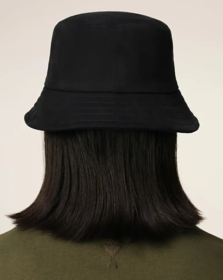 Ami Paris Cotton Ami de Coeur Embroidery Bucket Hat BLACK Clearance