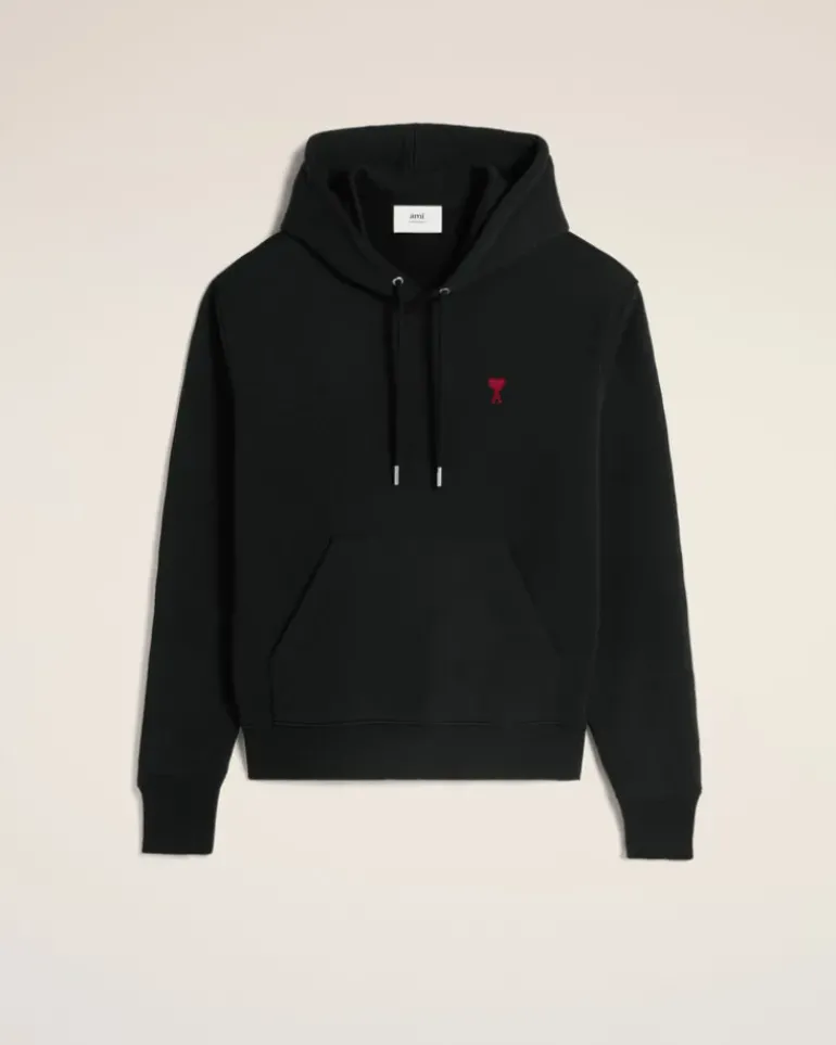 Ami Paris Cotton Ami de Coeur Hoodie BLACK Outlet