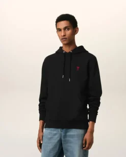 Ami Paris Cotton Ami de Coeur Hoodie BLACK Outlet