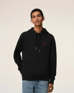 Ami Paris Cotton Ami de Coeur Hoodie BLACK Outlet