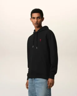 Ami Paris Cotton Ami de Coeur Hoodie BLACK Outlet