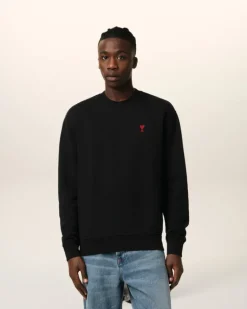 Ami Paris Cotton Ami de Coeur Sweatshirt BLACK Sale