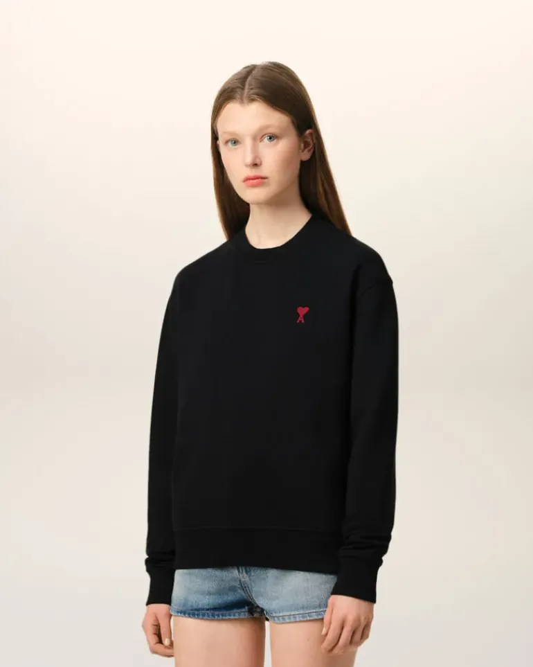 Ami Paris Cotton Ami de Coeur Sweatshirt BLACK Sale