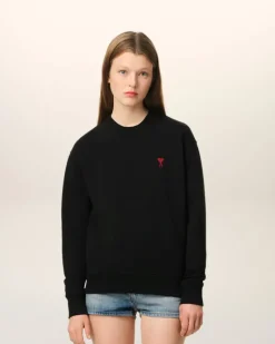 Ami Paris Cotton Ami de Coeur Sweatshirt BLACK Sale