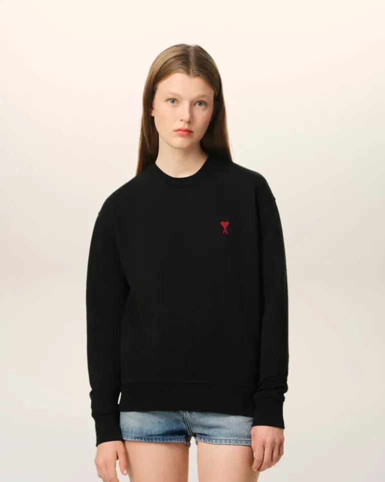 Ami Paris Cotton Ami de Coeur Sweatshirt BLACK Sale