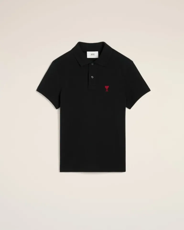 Ami Paris Cotton Ami de Coeur Polo Shirt BLACK Flash Sale