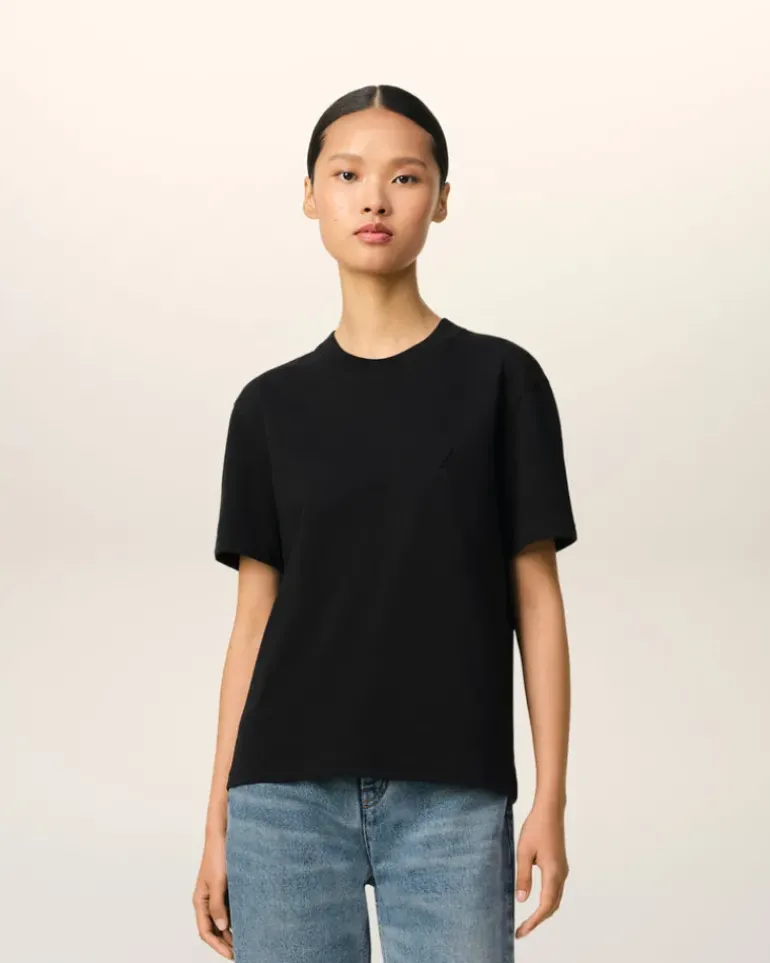 Ami Paris Cotton Ami de Coeur T-Shirt BLACK Cheap