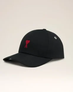 Ami Paris Cotton Ami de Coeur Embroidery Cap BLACK Hot