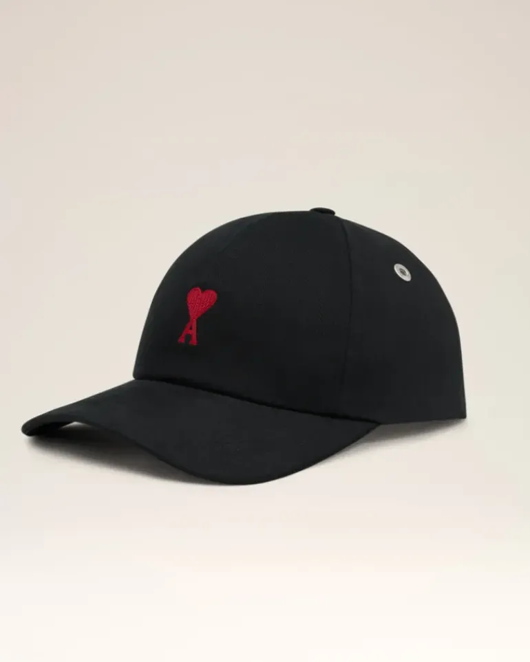 Ami Paris Cotton Ami de Coeur Embroidery Cap BLACK Hot