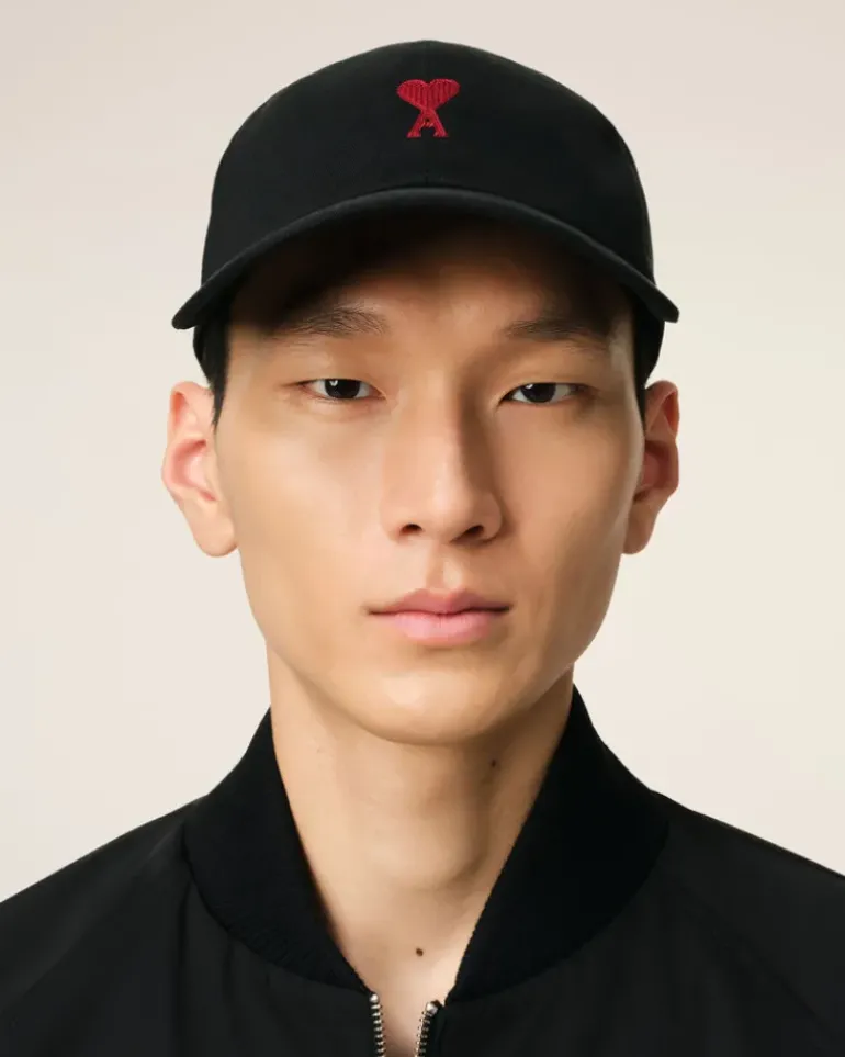 Ami Paris Cotton Ami de Coeur Embroidery Cap BLACK Hot