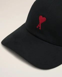 Ami Paris Cotton Ami de Coeur Embroidery Cap BLACK Hot