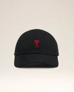 Ami Paris Cotton Ami de Coeur Embroidery Cap BLACK Hot