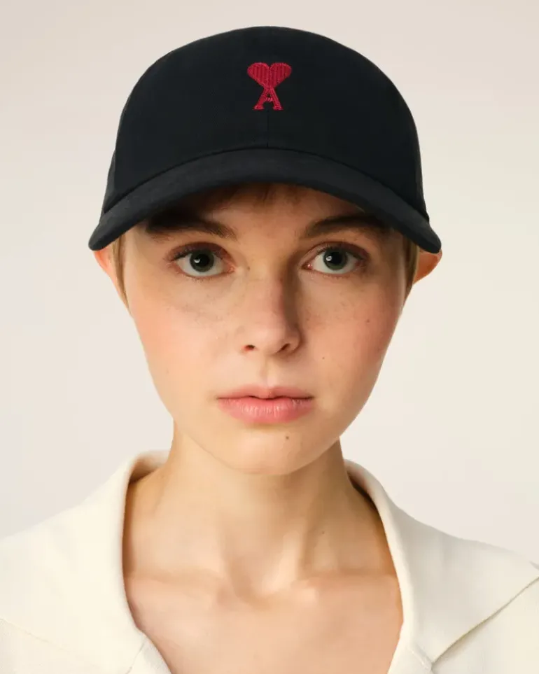 Ami Paris Cotton Ami de Coeur Embroidery Cap BLACK Hot