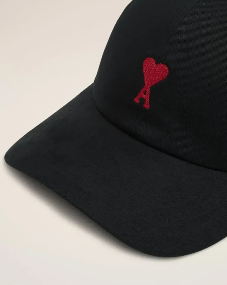 Ami Paris Cotton Ami de Coeur Embroidery Cap BLACK Hot