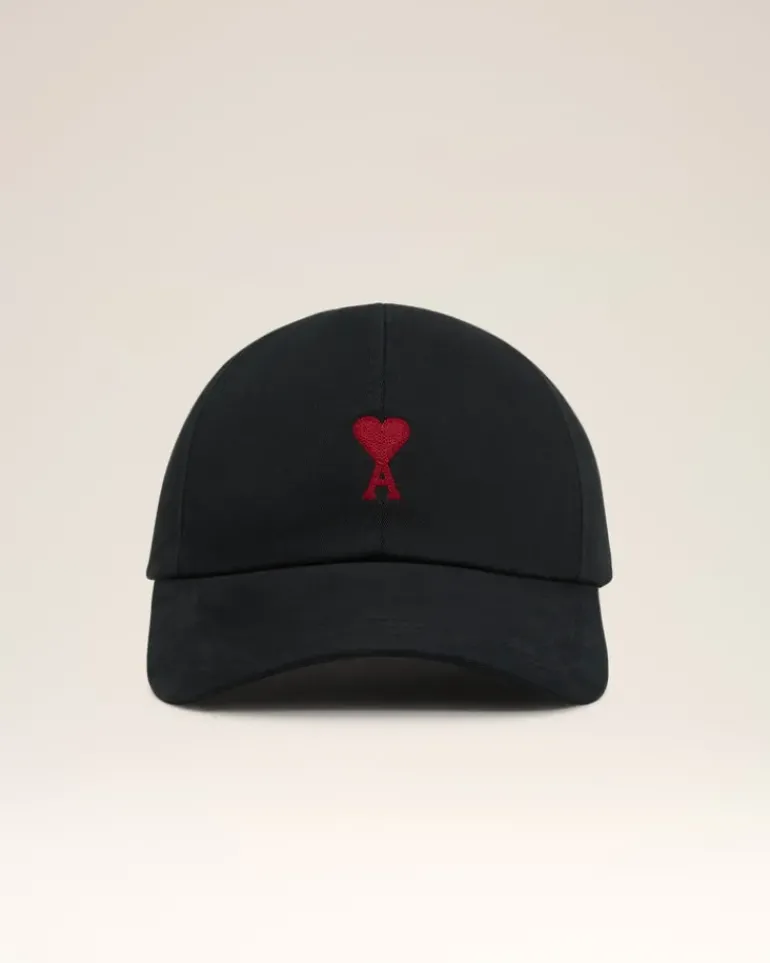 Ami Paris Cotton Ami de Coeur Embroidery Cap BLACK Hot