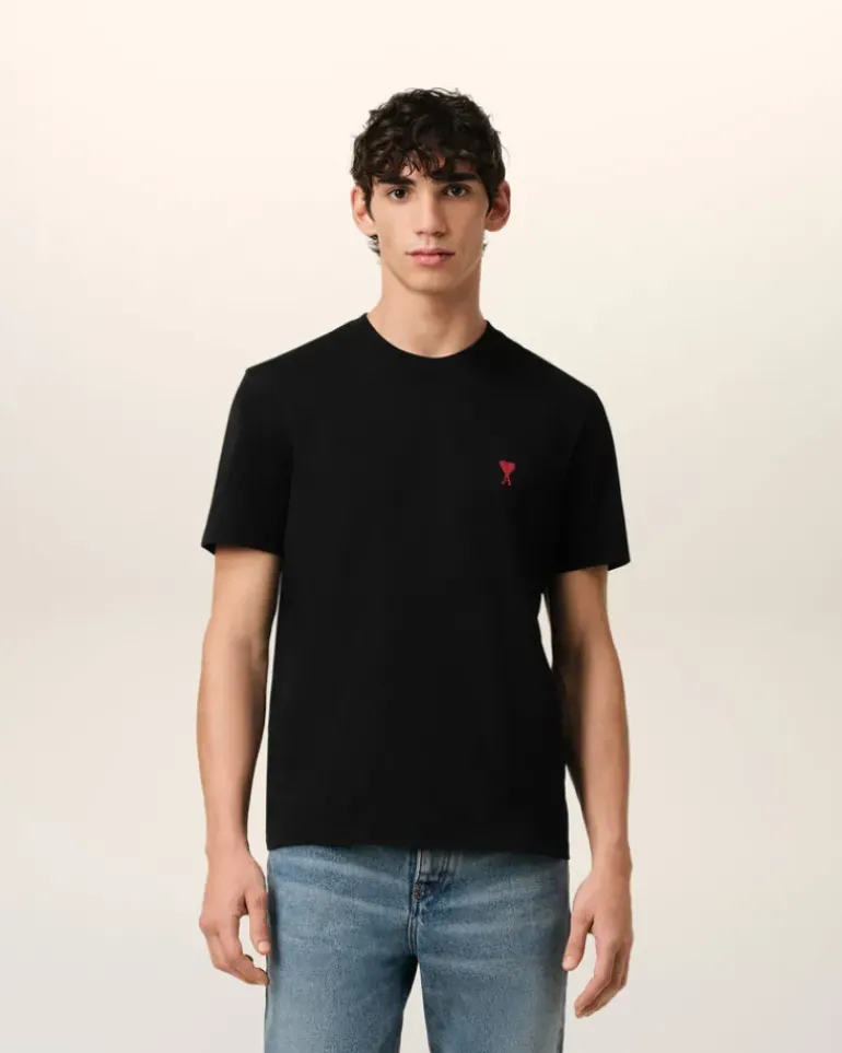 Ami Paris Cotton Ami de Coeur T-Shirt BLACK Hot