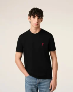 Ami Paris Cotton Ami de Coeur T-Shirt BLACK Hot