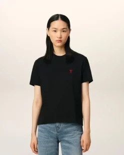 Ami Paris Cotton Ami de Coeur T-Shirt BLACK Hot