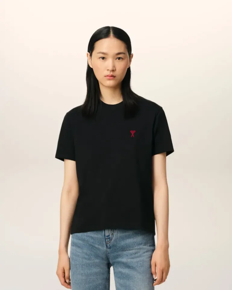 Ami Paris Cotton Ami de Coeur T-Shirt BLACK Hot