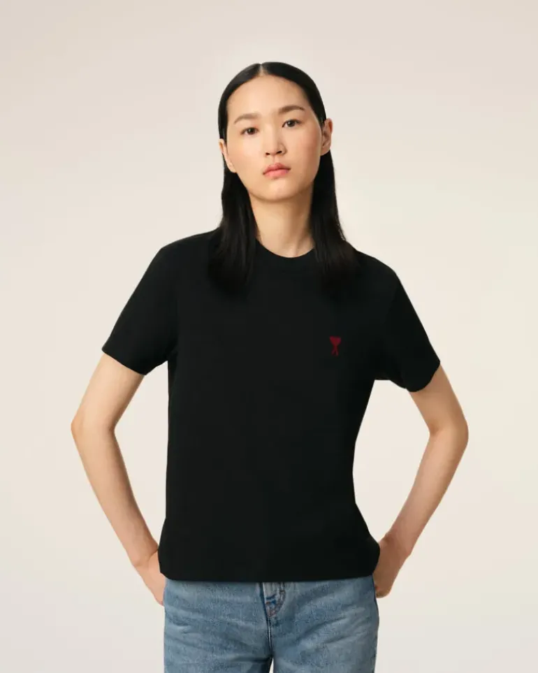 Ami Paris Cotton Ami de Coeur T-Shirt BLACK Hot