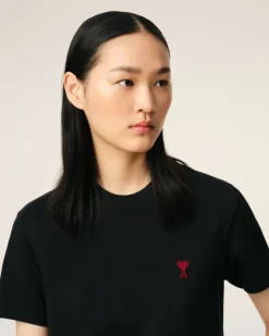 Ami Paris Cotton Ami de Coeur T-Shirt BLACK Hot