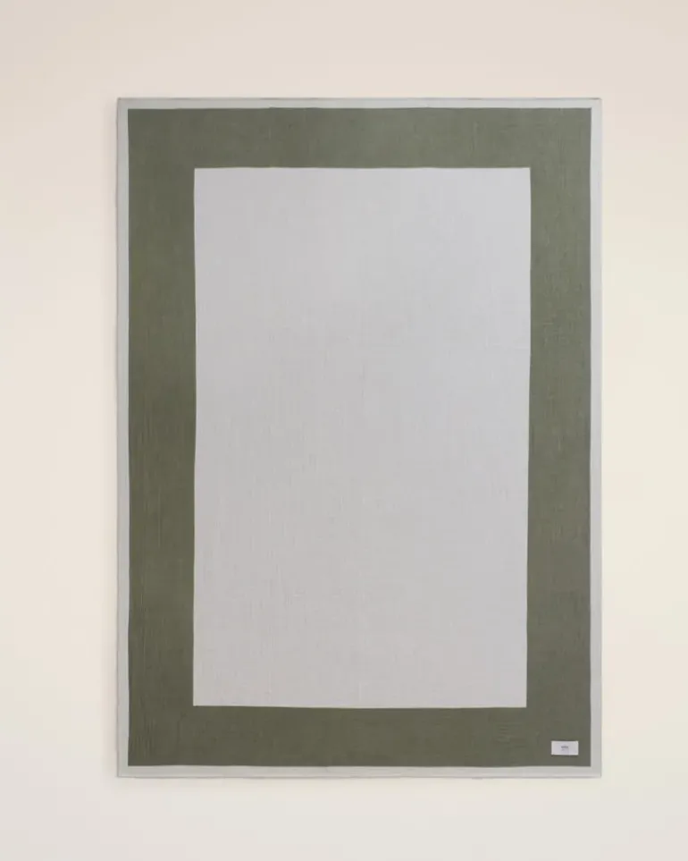 Ami Paris Black Cotton Bicolor Beach Towel WHITE CREAM/LODEN Store