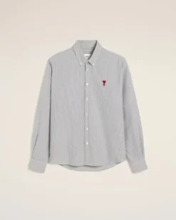 Ami Paris Black Cotton Button-Down Ami de Coeur Shirt BLACK/NATURAL WHITE Shop