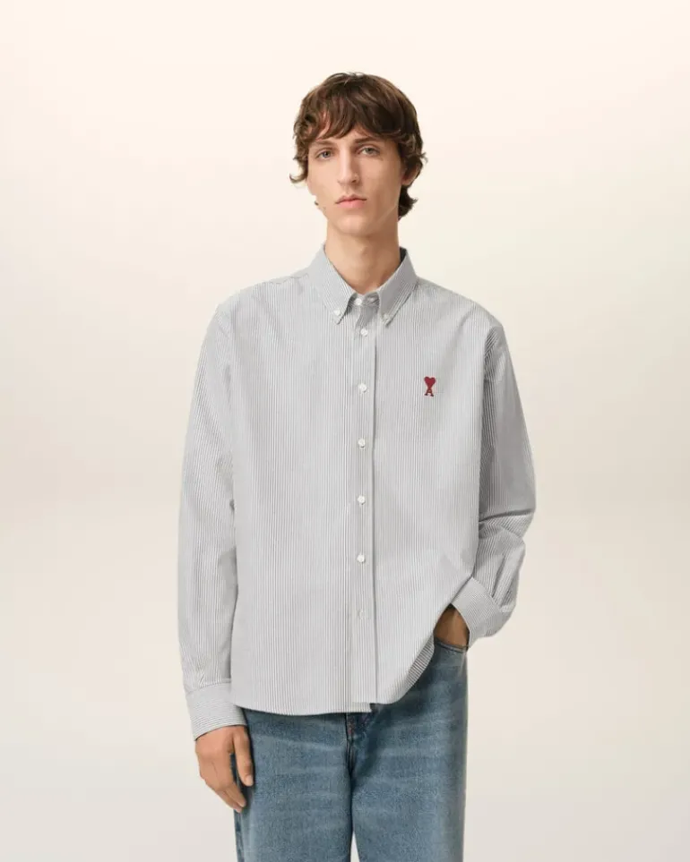 Ami Paris Black Cotton Button-Down Ami de Coeur Shirt BLACK/NATURAL WHITE Shop