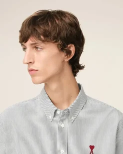 Ami Paris Black Cotton Button-Down Ami de Coeur Shirt BLACK/NATURAL WHITE Shop