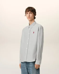 Ami Paris Black Cotton Button-Down Ami de Coeur Shirt BLACK/NATURAL WHITE Shop