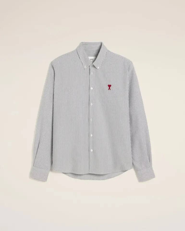 Ami Paris Black Cotton Button-Down Ami de Coeur Shirt BLACK/NATURAL WHITE Shop