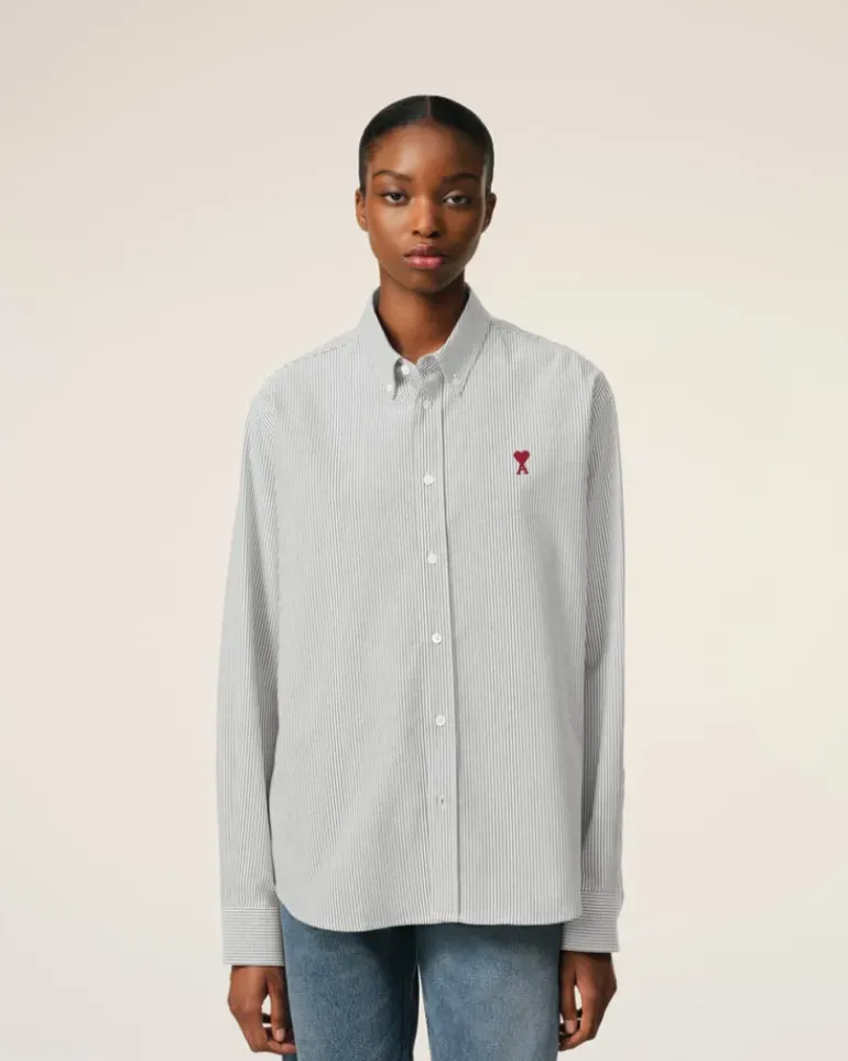 Ami Paris Black Cotton Button-Down Ami de Coeur Shirt BLACK/NATURAL WHITE Shop