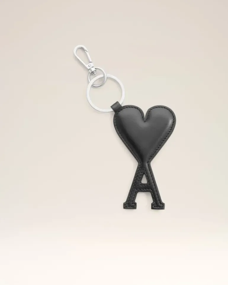 Ami Paris Leather Ami de Coeur Keyring BLACK Best