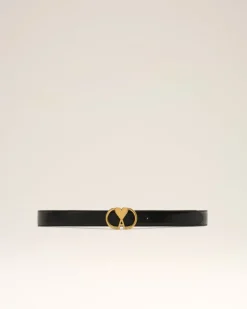 Ami Paris Black Leather Ami de Coeur Belt BLACK/VIBRATED BRASS Online