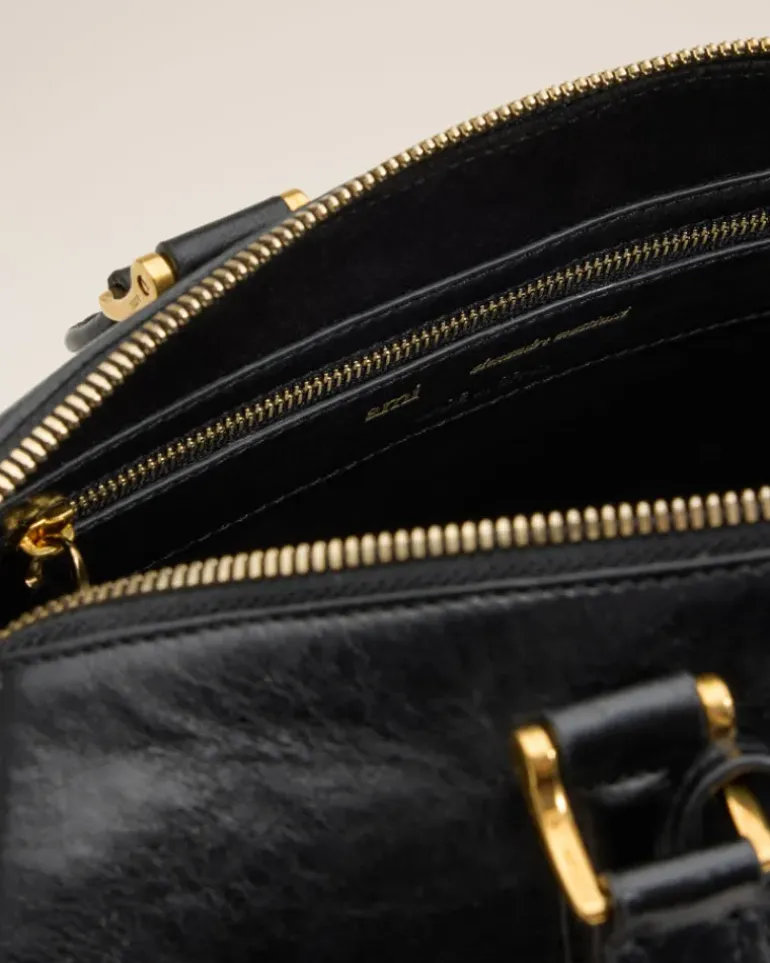 Ami Paris Leather Boston Bag BLACK Cheap