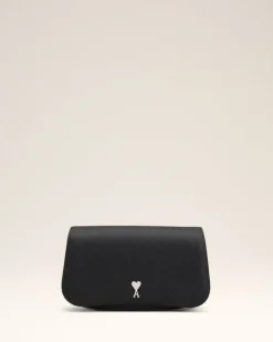 Ami Paris Black Leather Crossbody Paris Paris Bag BLACK/VIBRATED SILVER Online