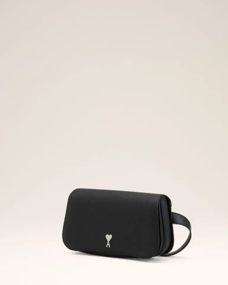Ami Paris Black Leather Crossbody Paris Paris Bag BLACK/VIBRATED SILVER Online