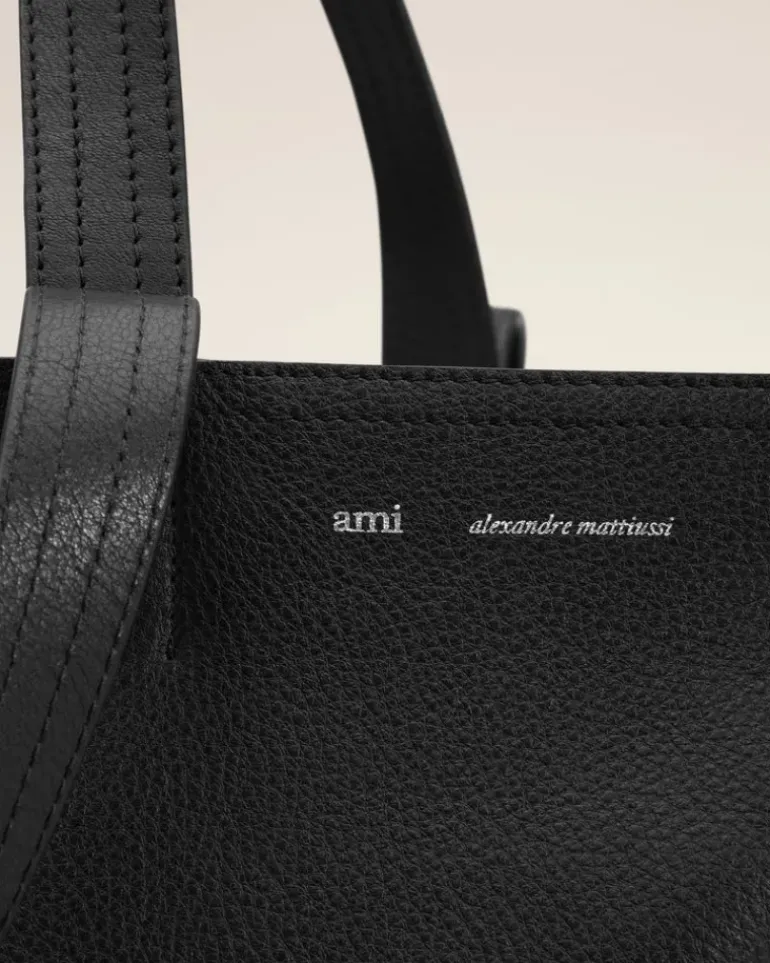 Ami Paris Leather Midi Tote Bag BLACK Best Sale