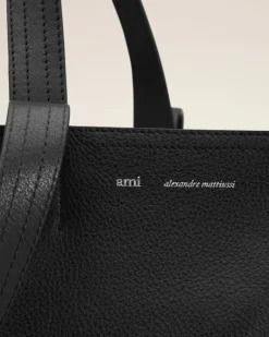 Ami Paris Leather Midi Tote Bag BLACK Best Sale