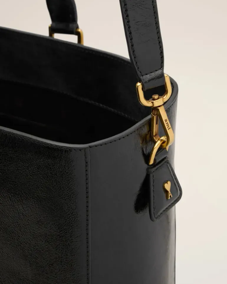 Ami Paris Leather North South Tote Bag BLACK Best Sale