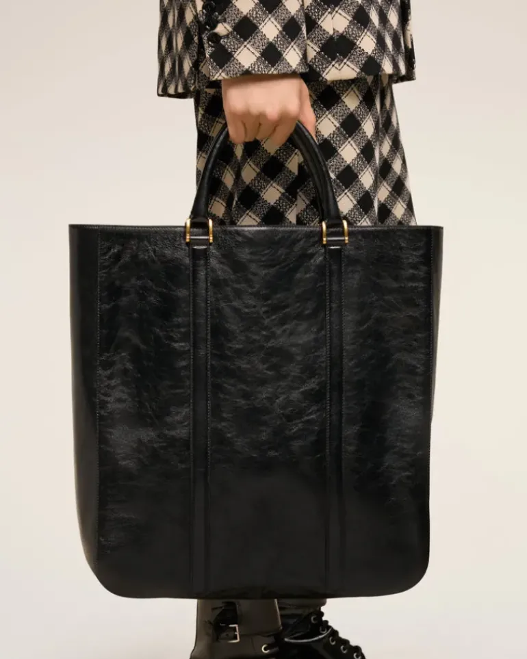 Ami Paris Leather North South Tote Bag BLACK Best Sale